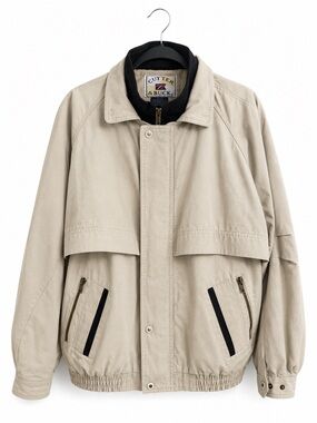 Cutter & Buck Men’s Beige Cotton Bomber Harrington Jacket Full Zip Y2K 90s XL/TG